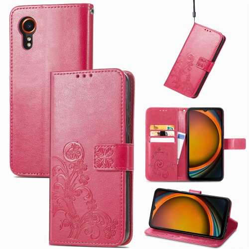 

For Samsung Galaxy Xcover 7 Four-leaf Clasp Embossed Buckle Leather Phone Case(Magenta)