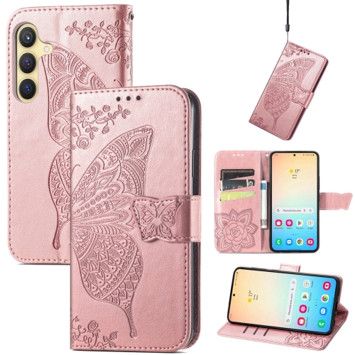 

For Samsung Galaxy A25 5G Butterfly Love Flower Embossed Leather Phone Case(Rose Gold)
