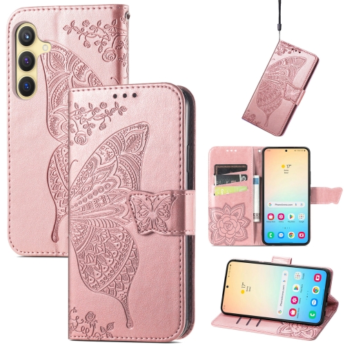 

For Samsung Galaxy S24+ 5G Butterfly Love Flower Embossed Leather Phone Case(Rose Gold)