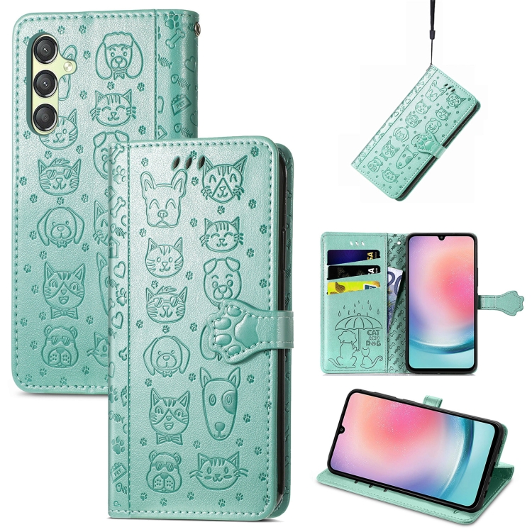 For Samsung Galaxy A25 5G Cat and Dog Embossed Leather Phone Case(Green)
For Samsung Galaxy A25 5G Cat and Dog Embossed Leather Phone Case(Green)