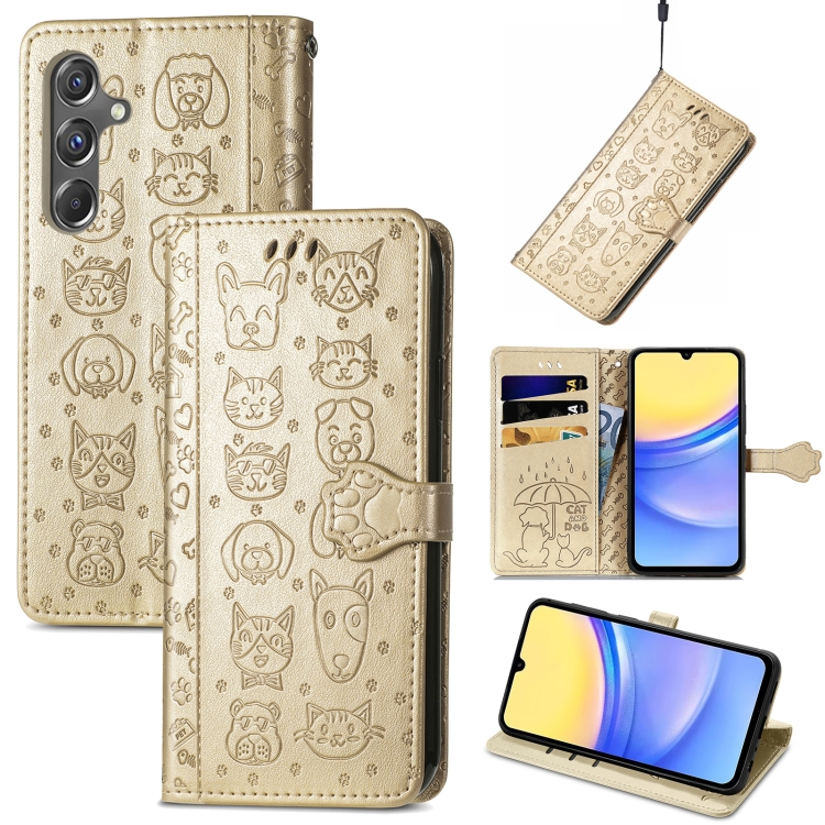For Samsung Galaxy A15 Cat and Dog Embossed Leather Phone Case(Gold)
For Samsung Galaxy A15 Cat and Dog Embossed Leather Phone Case(Gold)