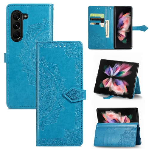 

For Samsung Galaxy Z Fold5 Mandala Flower Embossed Leather Phone Case(Blue)