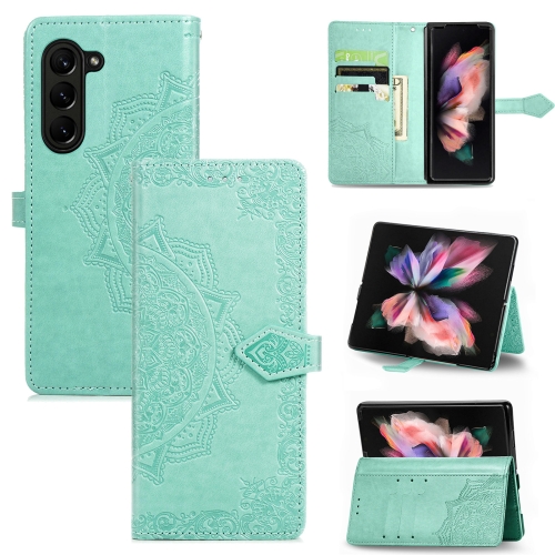 

For Samsung Galaxy Z Fold5 Mandala Flower Embossed Leather Phone Case(Green)
