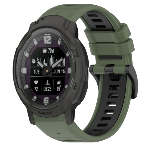 

For Garmin Instinct Crossover 22mm Sports Two-Color Silicone Watch Band(Olive Green+Black)
