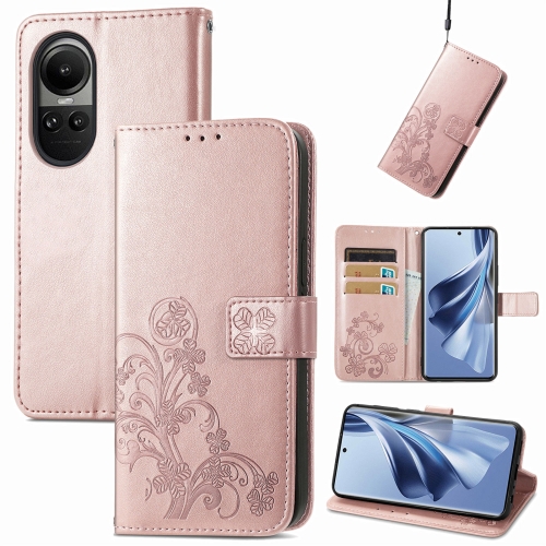 

For OPPO A38 Four-leaf Clasp Embossed Buckle Leather Phone Case(Rose Gold)