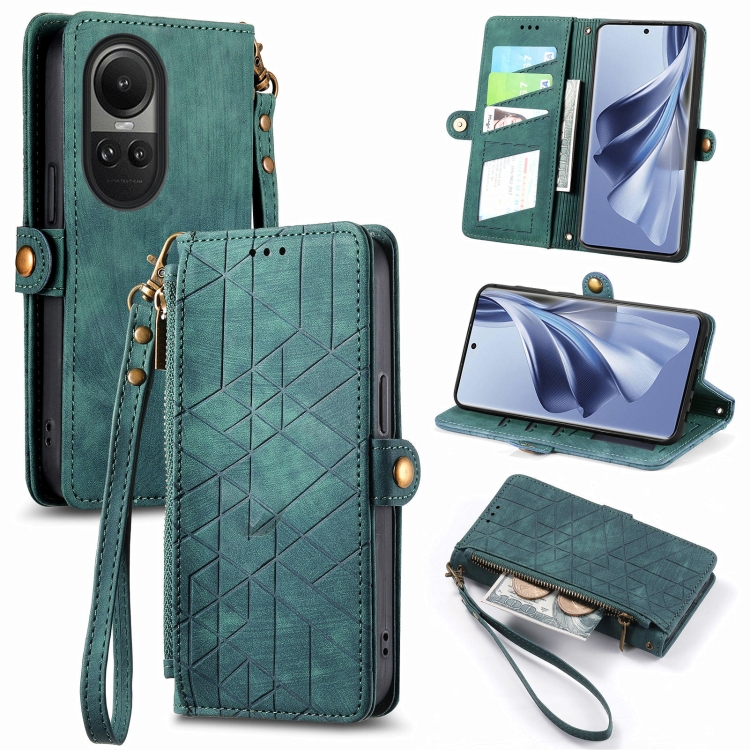 For OPPO Reno10 / 10 Pro Global Geometric Zipper Wallet Side Buckle Leather Phone Case(Green)
For OPPO Reno10 / 10 Pro Global Geometric Zipper Wallet Side Buckle Leather Phone Case(Green)