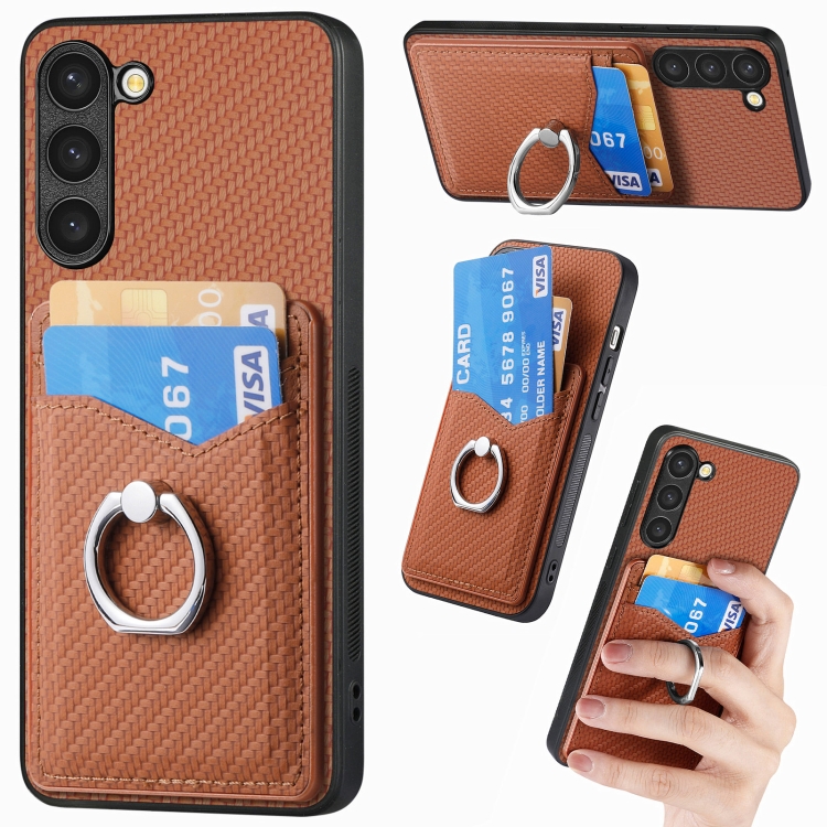 For Samsung Galaxy S23+ 5G Carbon Fiber Card Wallet Folding Ring Holder Phone Case(Brown)
For Samsung Galaxy S23+ 5G Carbon Fiber Card Wallet Folding Ring Holder Phone Case(Brown)