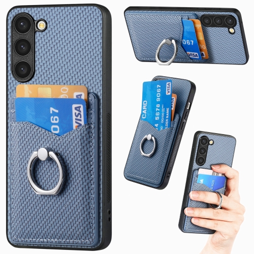 For Samsung Galaxy S23+ 5G Carbon Fiber Card Wallet Folding Ring Holder Phone Case(Blue)
For Samsung Galaxy S23+ 5G Carbon Fiber Card Wallet Folding Ring Holder Phone Case(Blue)