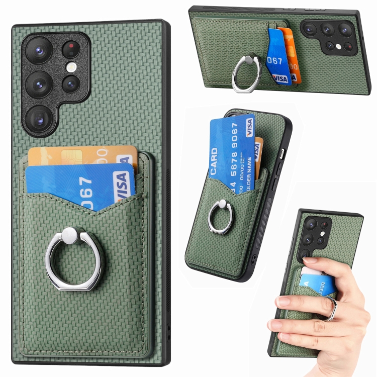 For Samsung Galaxy S23 Ultra 5G Carbon Fiber Card Wallet Folding Ring Holder Phone Case(Green)
For Samsung Galaxy S23 Ultra 5G Carbon Fiber Card Wallet Folding Ring Holder Phone Case(Green)