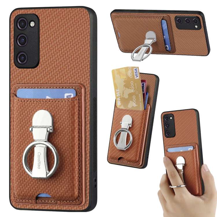 For Samsung Galaxy S20 FE Carbon Fiber Card Wallet Folding Ring Holder Phone Case(Brown)
For Samsung Galaxy S20 FE Carbon Fiber Card Wallet Folding Ring Holder Phone Case(Brown)