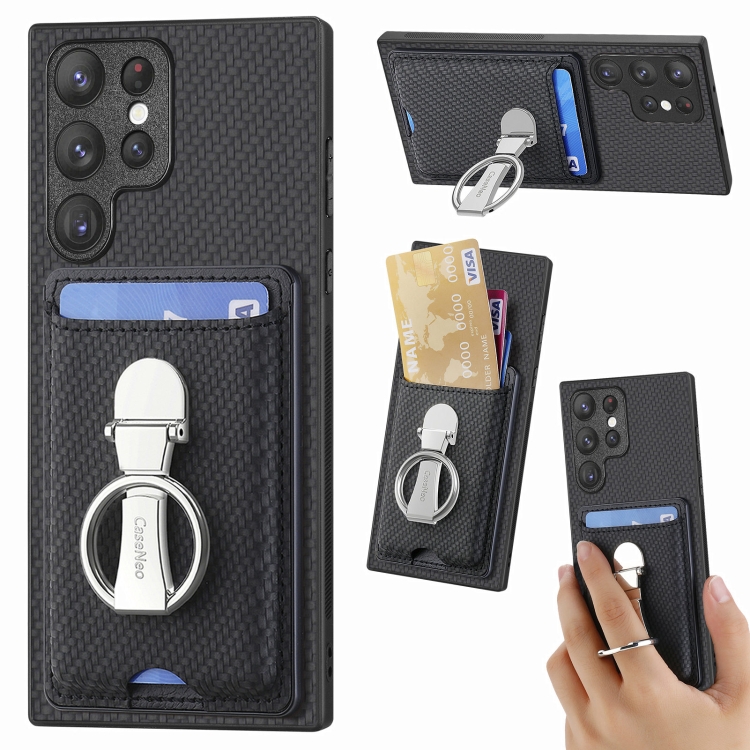 For Samsung Galaxy S22 Ultra 5G Carbon Fiber Card Wallet Folding Ring Holder Phone Case(Black)
For Samsung Galaxy S22 Ultra 5G Carbon Fiber Card Wallet Folding Ring Holder Phone Case(Black)