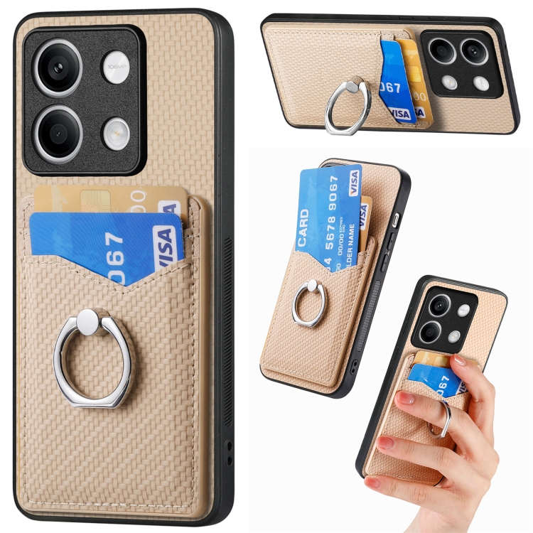 For Xiaomi Redmi Note 13 Carbon Fiber Card Wallet Ring Holder Phone Case(Khaki)
For Xiaomi Redmi Note 13 Carbon Fiber Card Wallet Ring Holder Phone Case(Khaki)