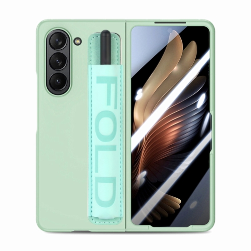 

For Samsung Galaxy Z Fold5 5G Integrated Film Wrist Grip Leather Phone Case with Pen Slot(Green)