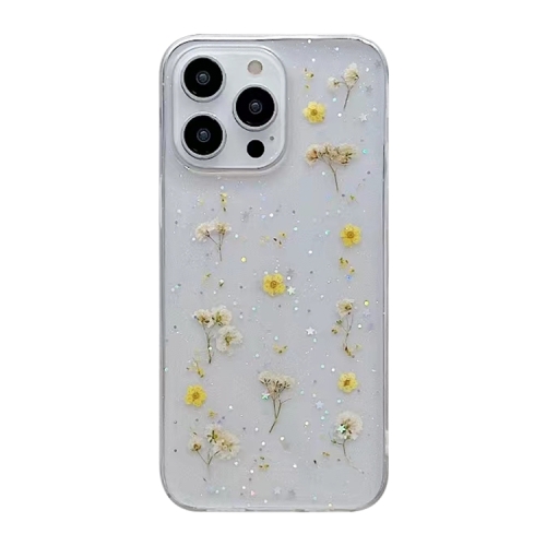 

For iPhone 15 Pro Gypsophila Flowers Pattern TPU Protective Phone Case(Yellow)