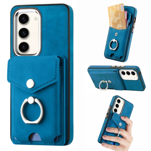

For Samsung Galaxy S23 5G Electroplating Skin-feel Leather Ring Card Wallet Phone Case(Blue)