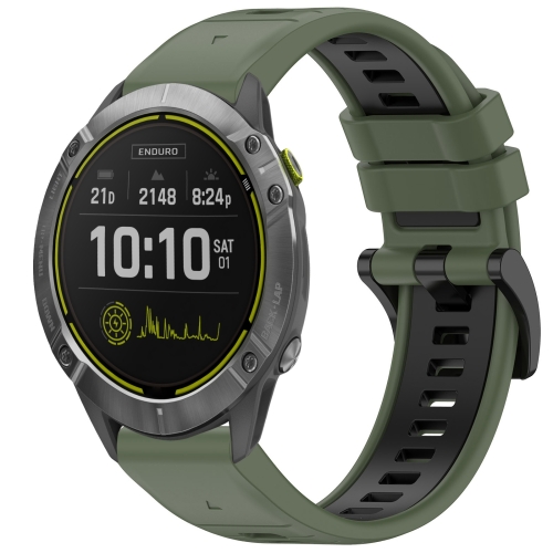 

For Garmin Enduro Sports Two-Color Quick Release Silicone Watch Band(Olive Green+Black)