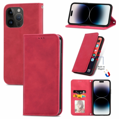 

For iPhone 15 Pro Retro Skin Feel Magnetic Flip Leather Phone Case(Red)