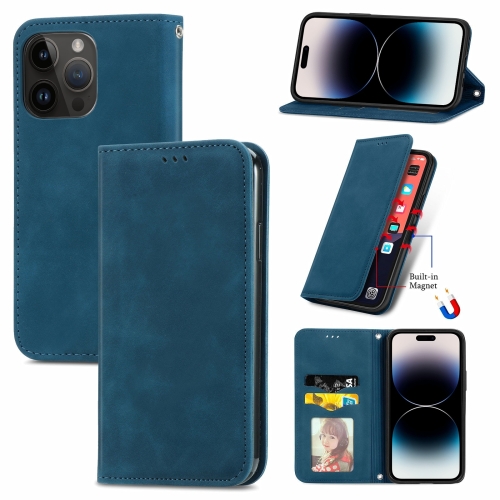 

For iPhone 15 Pro Retro Skin Feel Magnetic Flip Leather Phone Case(Blue)