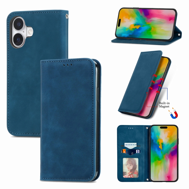 For iPhone 16 Plus Retro Skin Feel Magnetic Flip Leather Phone Case(Blue)
For iPhone 16 Plus Retro Skin Feel Magnetic Flip Leather Phone Case(Blue)