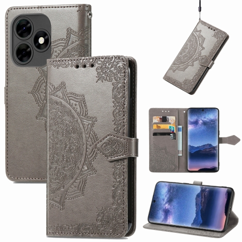 

For Tecno Itel S23+ Mandala Flower Embossed Leather Phone Case(Gray)