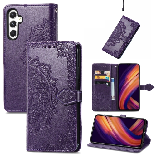 

For Samsung Galaxy A25 5G Mandala Flower Embossed Leather Phone Case(Purple)