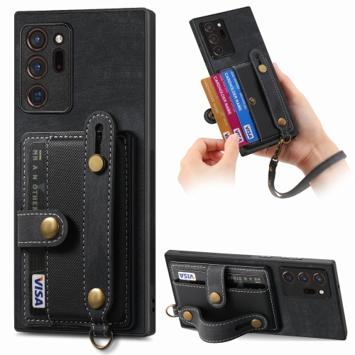 

For Samsung Galaxy Note20 Ultra Retro Cross Wristband Wallet Leather Back Phone Case(Black)