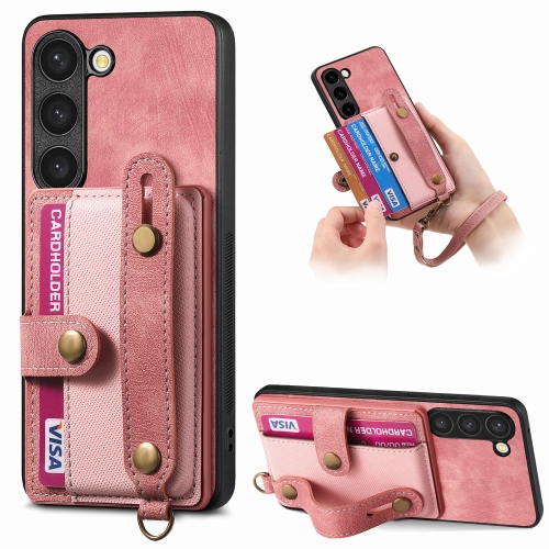 

For Samsung Galaxy S23 5G Retro Cross Wristband Wallet Leather Back Phone Case(Pink)