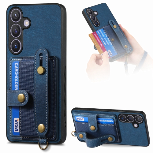 

For Samsung Galaxy S24+ 5G Retro Cross Wristband Wallet Leather Back Phone Case(Blue)