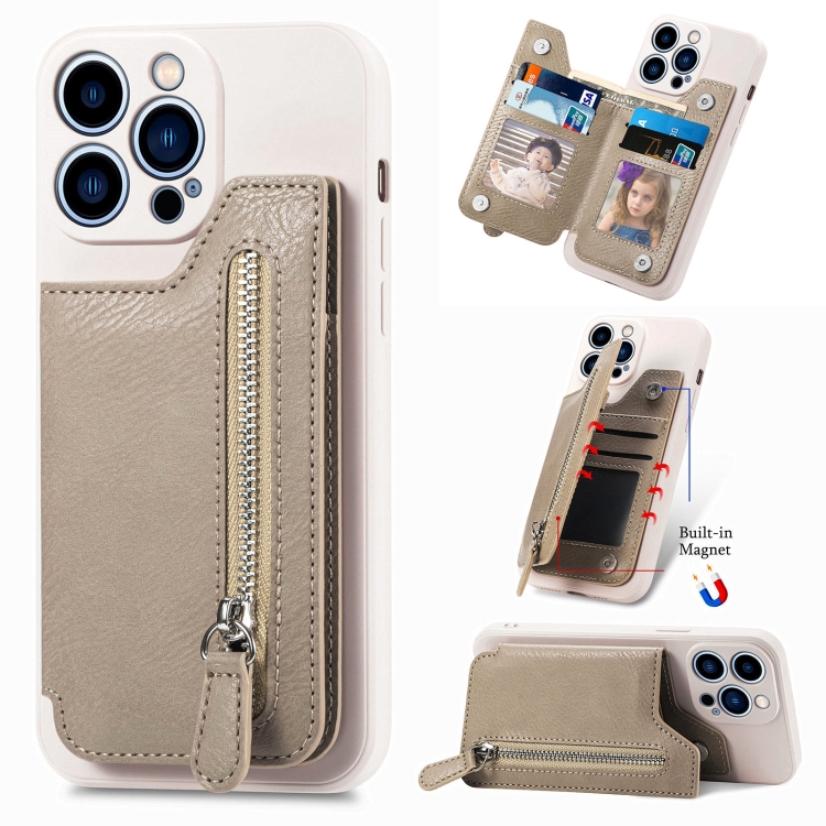 For iPhone 14 Pro Max Zipper Wallet Leather Back Shockproof Phone Case(Khaki)
For iPhone 14 Pro Max Zipper Wallet Leather Back Shockproof Phone Case(Khaki)