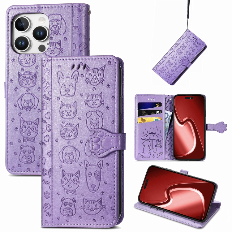 For iPhone 16 Pro Cat and Dog Embossed Leather Phone Case(Purple)
For iPhone 16 Pro Cat and Dog Embossed Leather Phone Case(Purple)