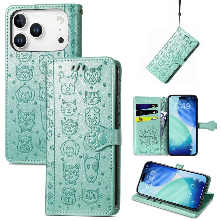 For iPhone 17 Pro Max Cat and Dog Embossed Leather Phone Case(Green)
For iPhone 17 Pro Max Cat and Dog Embossed Leather Phone Case(Green)