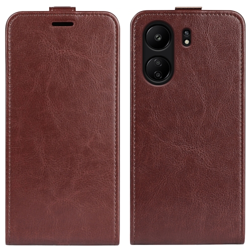 

For Xiaomi Redmi Note 13C R64 Texture Single Vertical Flip Leather Phone Case(Brown)