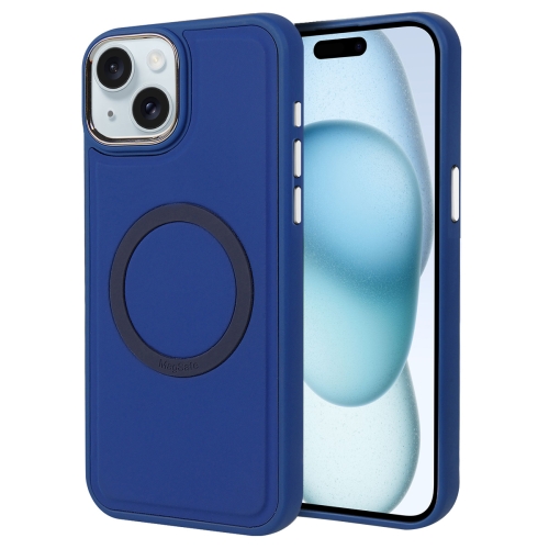 

For iPhone 15 Plus Imitation Liquid Skin Feel Plating Magsafe Phone Case(Blue)