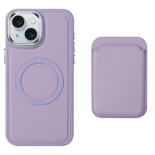 

For iPhone 15 Imitation Liquid Skin Feel Plating Magsafe Card Bag Phone Case(Purple)