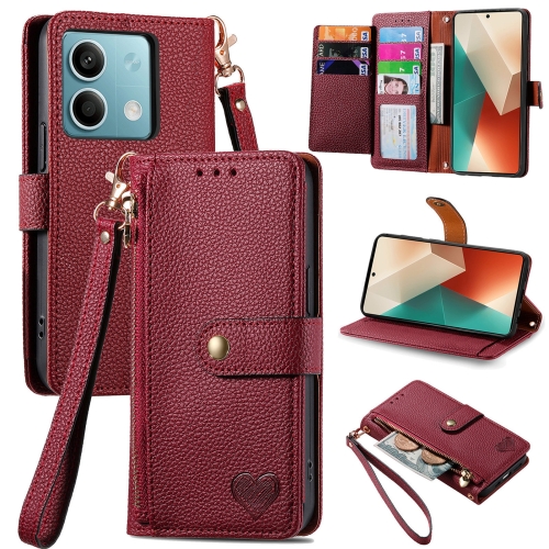 

For Redmi Note 13 5G Love Zipper Lanyard Leather Phone Case(Red)