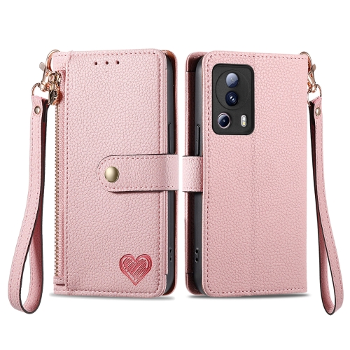 

For Xiaomi 13 Lite Love Zipper Lanyard Leather Phone Case(Pink)