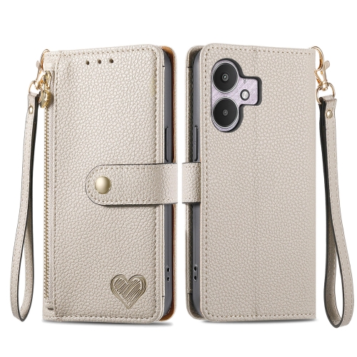 

For Xiaomi Redmi 13C 5G Love Zipper Lanyard Leather Phone Case(Gray)