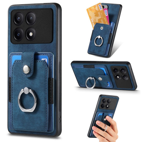 

For Xiaomi Redmi K70E Retro Skin-feel Ring Card Wallet Phone Case(Blue)