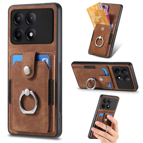 

For Xiaomi Redmi K70E Retro Skin-feel Ring Card Wallet Phone Case(Brown)