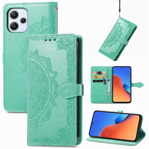 

For Xiaomi Redmi 12 5G Mandala Flower Embossed Leather Phone Case(Green)