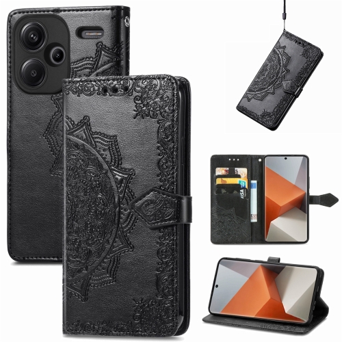 

For Xiaomi Redmi Note 13 Pro+ Mandala Flower Embossed Leather Phone Case(Black)