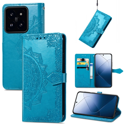 

For Xiaomi 14 Mandala Flower Embossed Leather Phone Case(Blue)