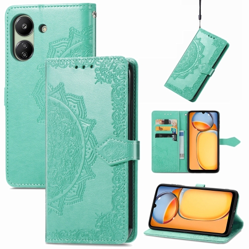 

For Xiaomi Redmi 13C 5G Mandala Flower Embossed Leather Phone Case(Green)