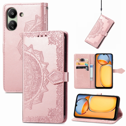 

For Xiaomi Redmi 13C 5G Mandala Flower Embossed Leather Phone Case(Rose Gold)