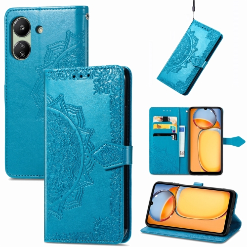 

For Xiaomi Redmi 13C 5G Mandala Flower Embossed Leather Phone Case(Blue)