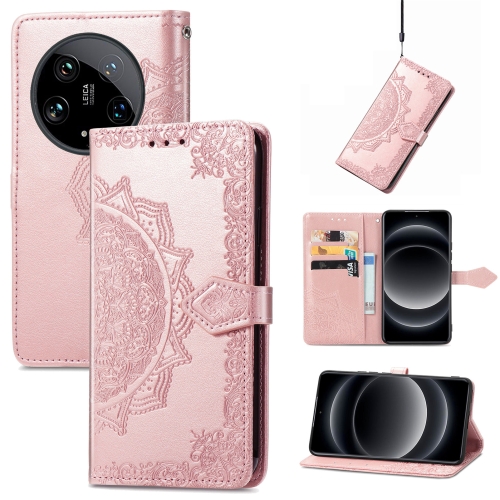 

For Xiaomi 14 Ultra Mandala Flower Embossed Leather Phone Case(Rose Gold)