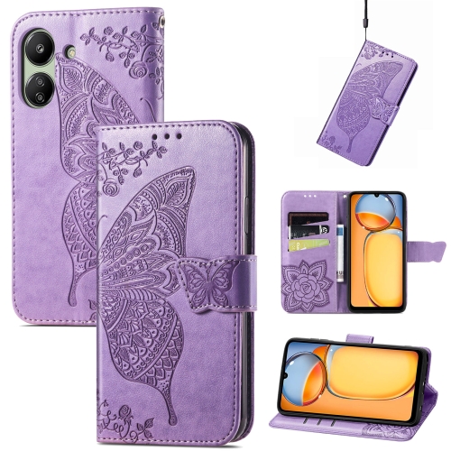 

For Xiaomi Redmi 13C Butterfly Love Flower Embossed Leather Phone Case(Purple)