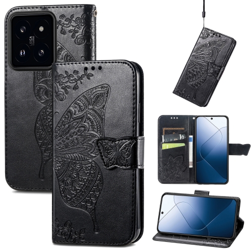 

For Xiaomi 14 Butterfly Love Flower Embossed Leather Phone Case(Black)