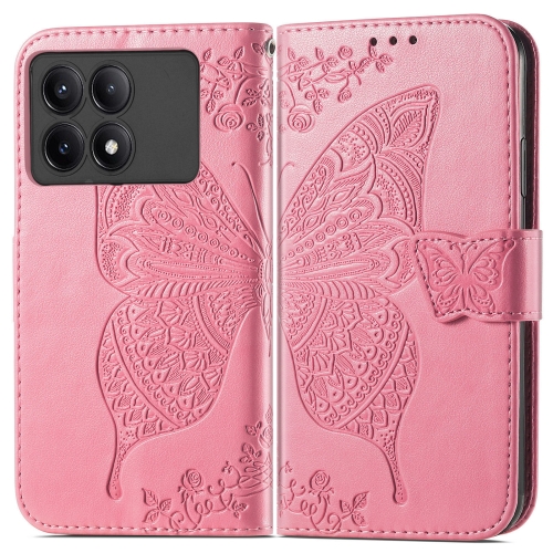 

For Xiaomi Redmi K70E Butterfly Love Flower Embossed Leather Phone Case(Pink)