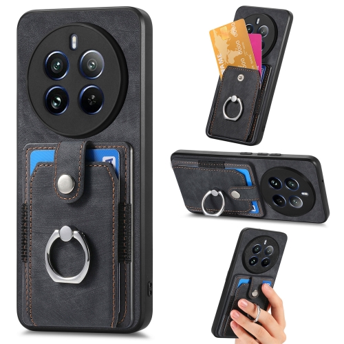 

For Realme 12 Pro Retro Skin-feel Ring Card Wallet Phone Case(Black)